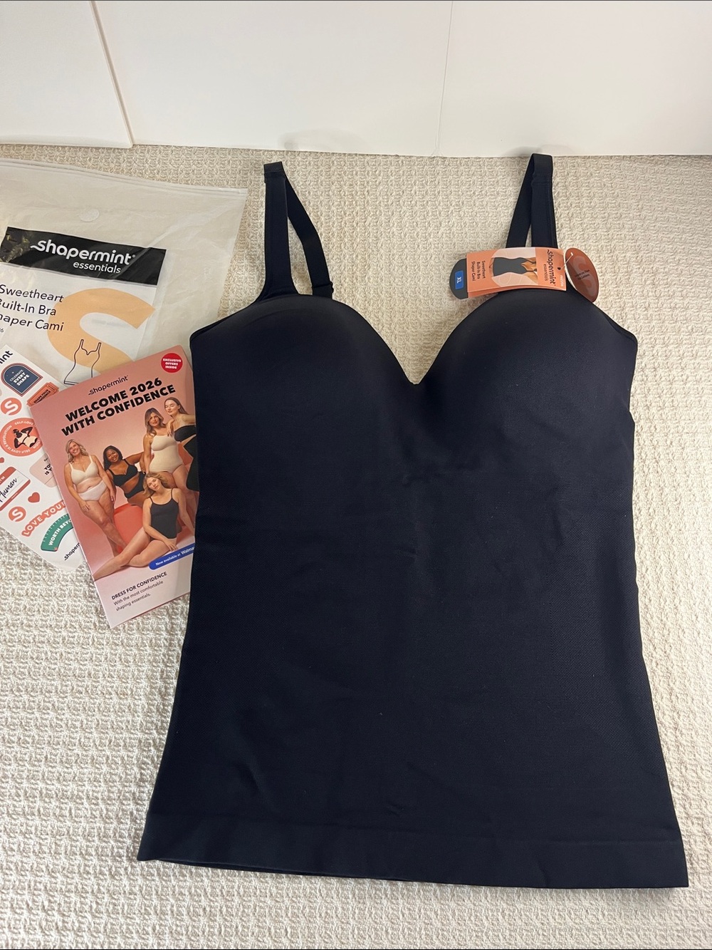 Shapermint Black Sweetheart Built-In Bra (wireless) Cami Top new in bag w tag XL